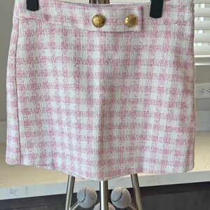 Zara Pink and White Tweed Skort with Gold Buttons